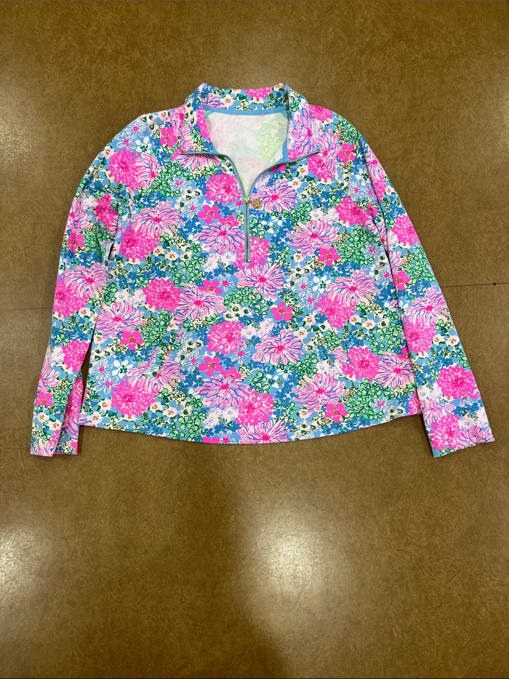 Lilly Pulitzer Lilsoiree All Day Pink & Blue Floral Quarter-Zip Shirt Pullover